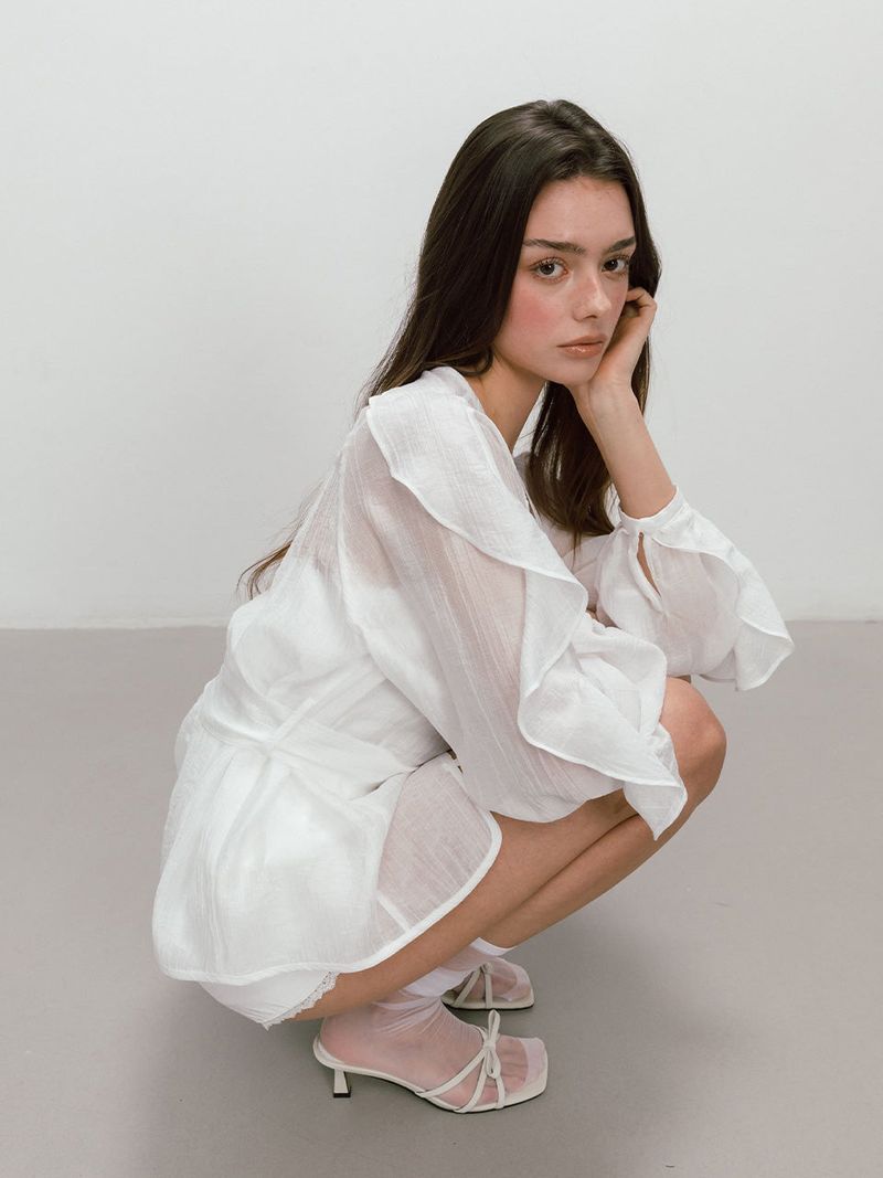FRILL BELTED BLOUSE / WHITE