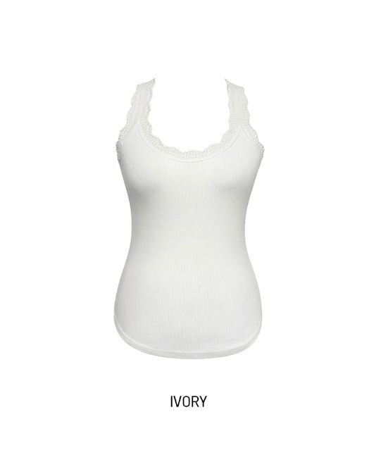 Fran Ribbed Lace Halter Sleeveless