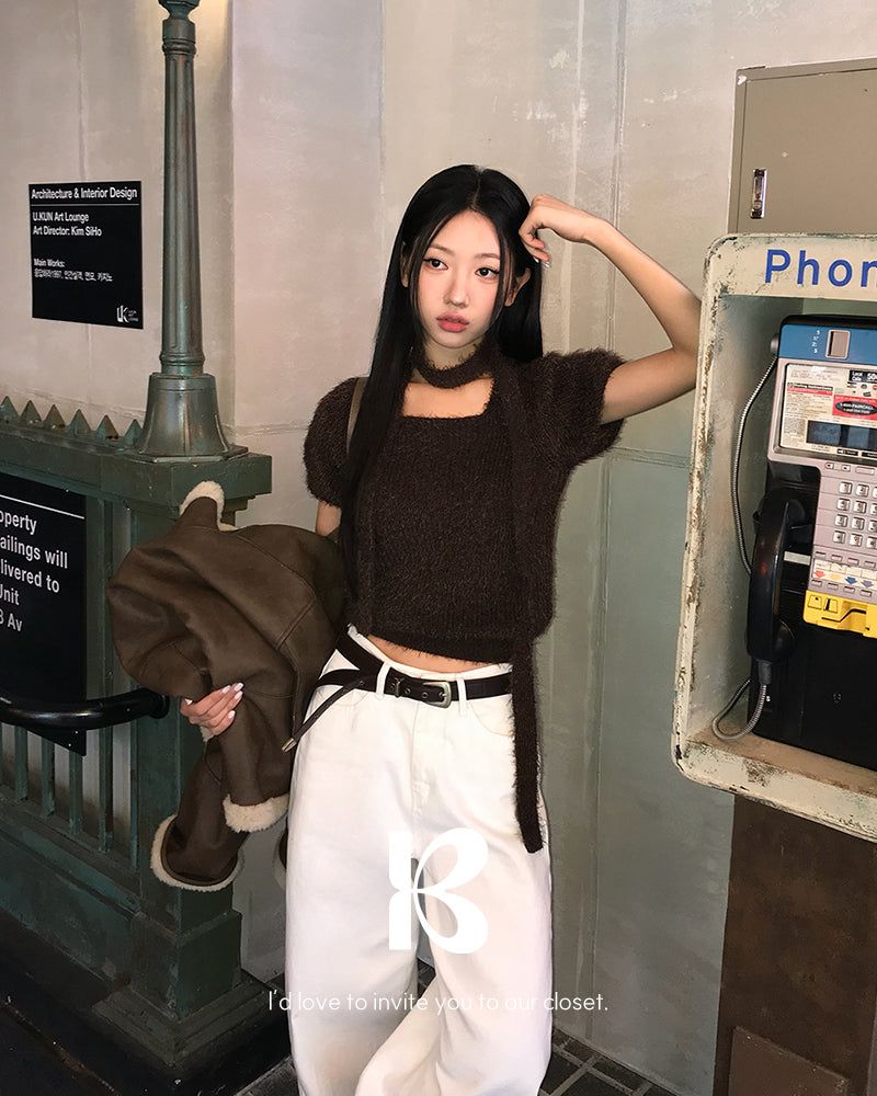 [ORIGINAL] HOLLY TIE SHORT-SLEEVE KNITTED SET