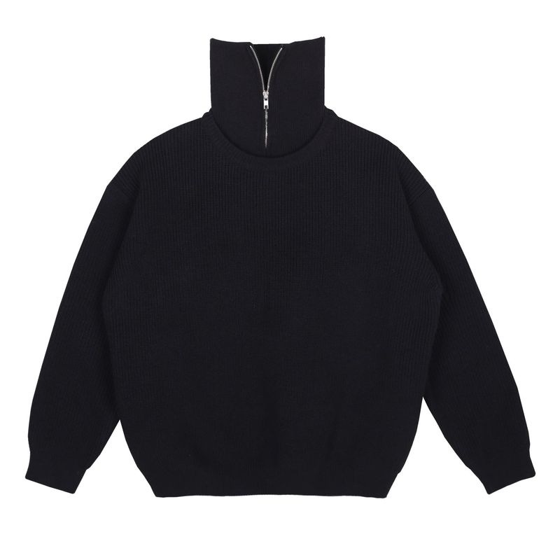 neck warmer wide collar zip-up knit black