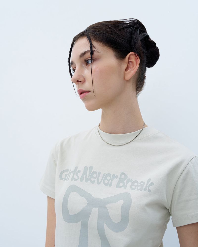 NEVER BREAK CROP TSHIRT-BEIGE