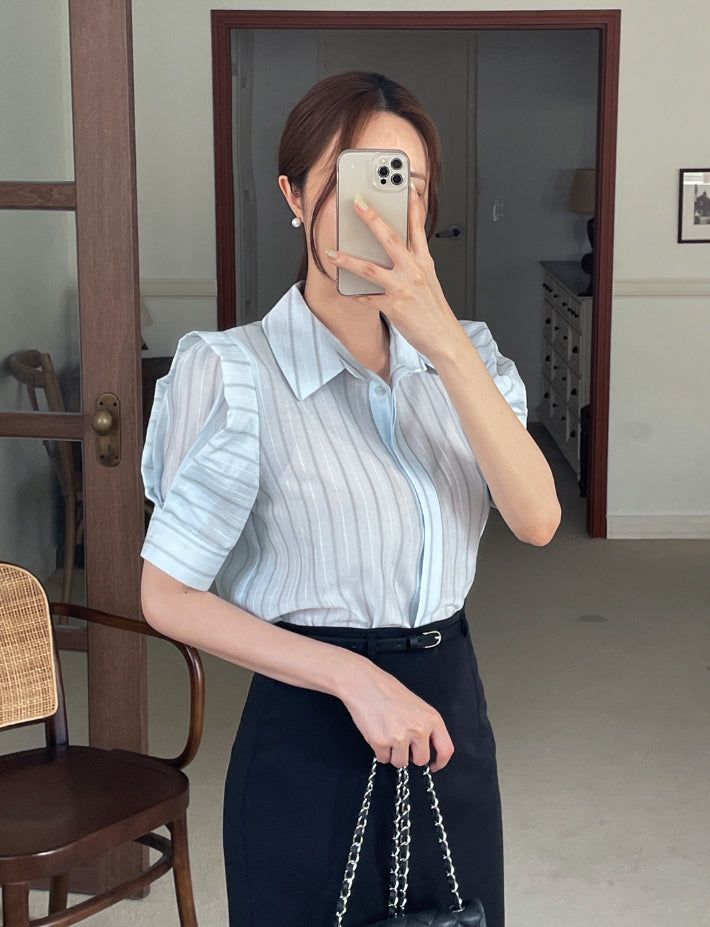 Tibet Stripe Puff Shirt Blouse