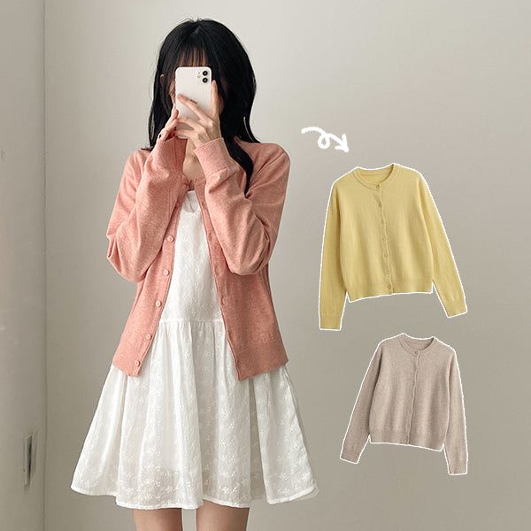 Soft☁️Color Basic Round Knit Cardigan
