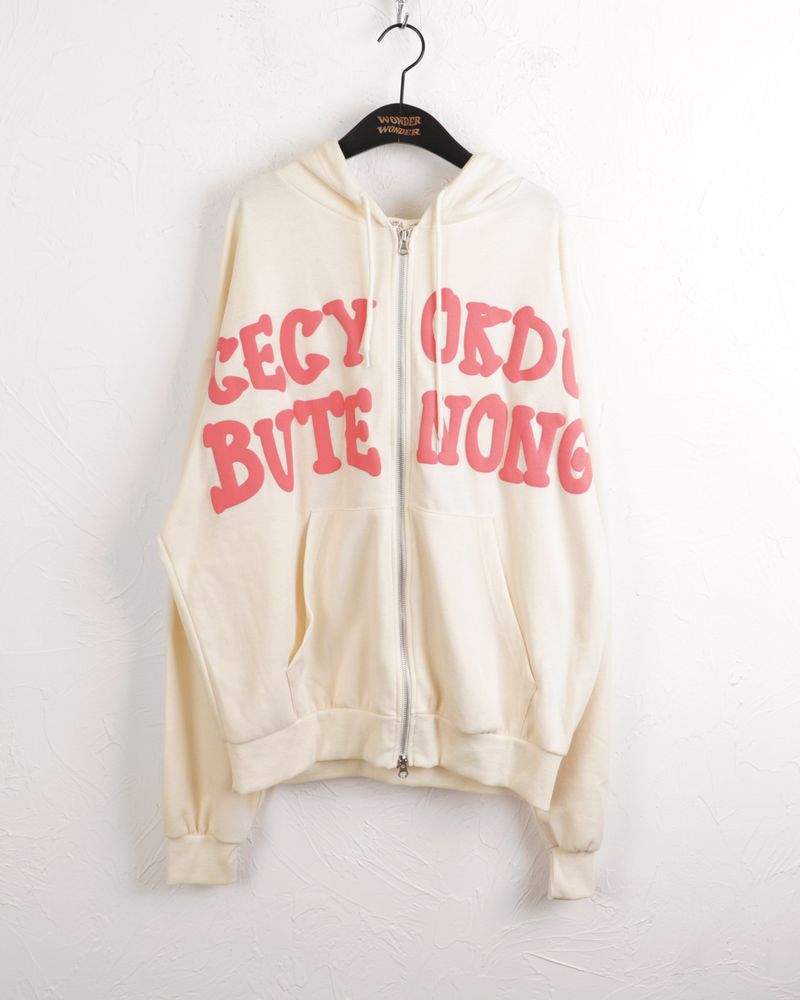 Before overfit lettering two-way hooded zip-up