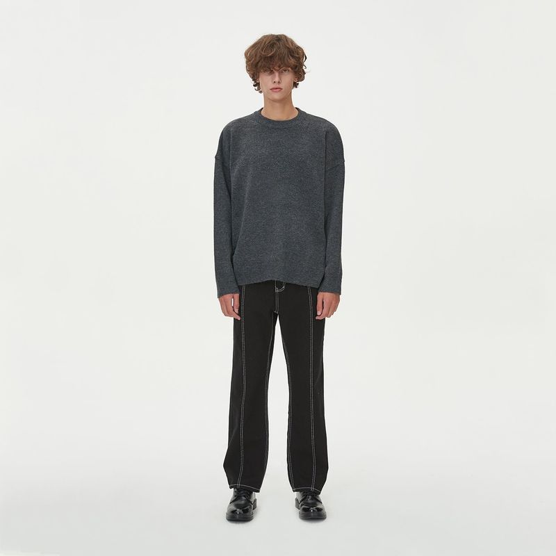 BLONDNINE(ブロンドナイン)の「CASHLIKE ROUND NECK KNIT_CHARCOAL(Tops)」