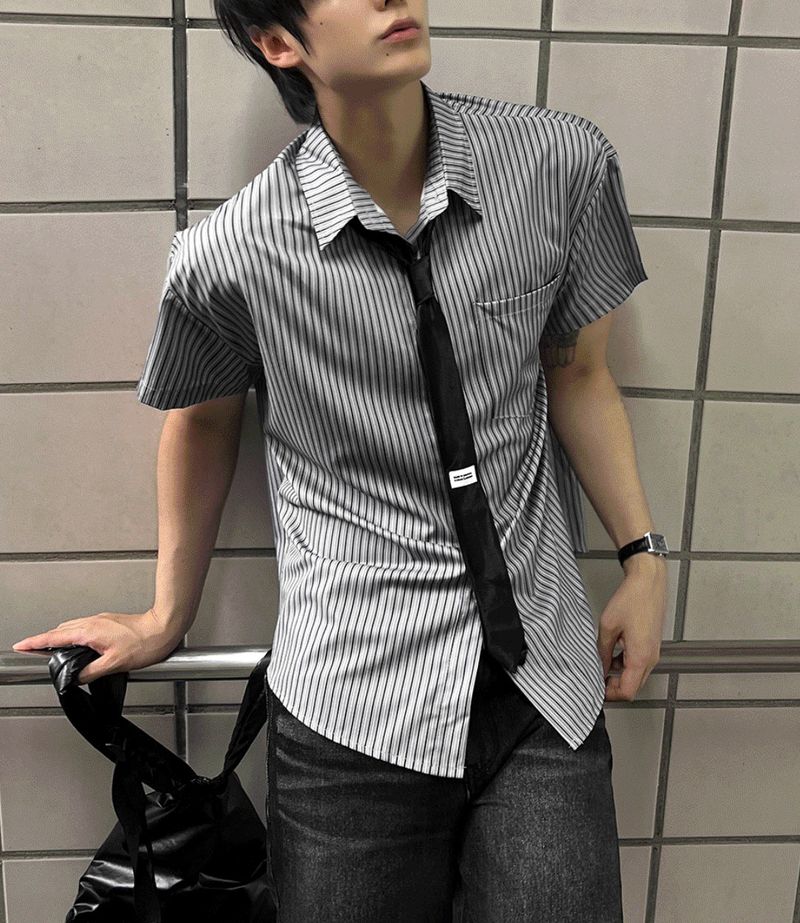 Silk Striped Classic Shirt & Tie Set