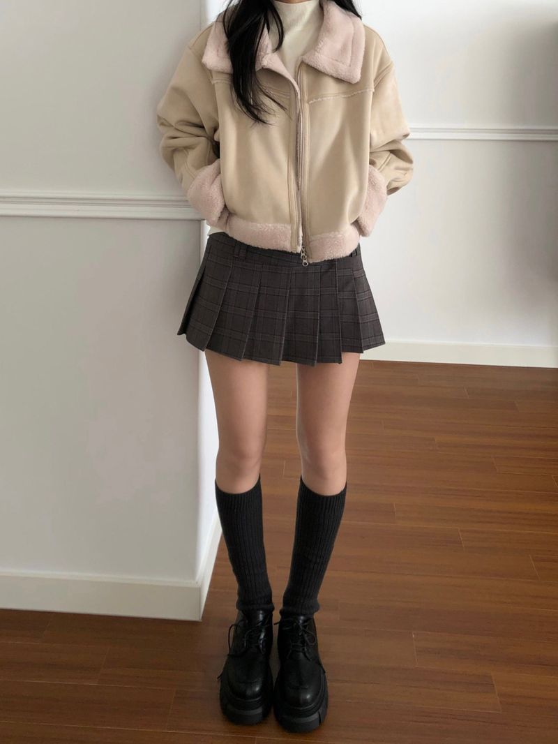 Checkered Micro Pleats Mini Skirt (2 colors)