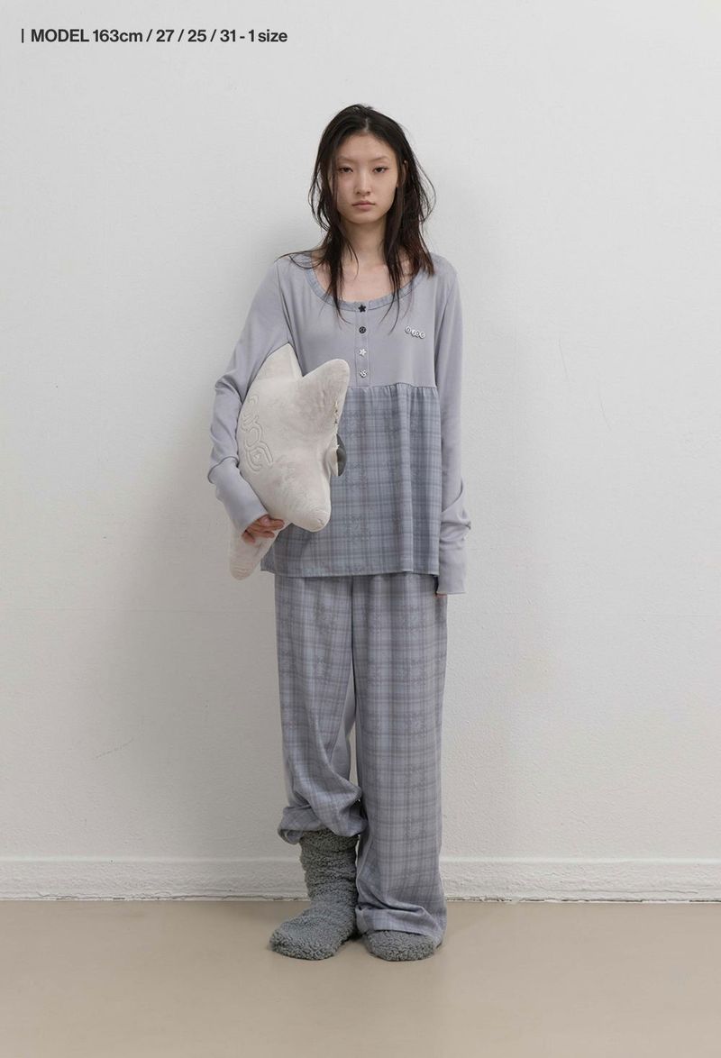 Check Sleep Jersey Pants / Grey