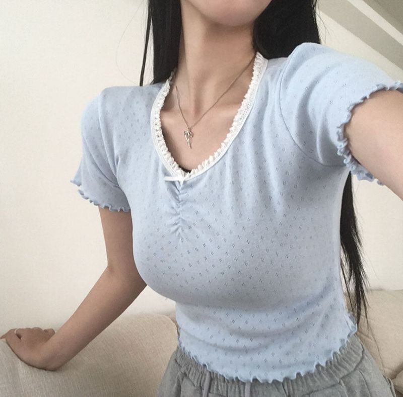 [BELLIDE MADE] EYELET RIBBON FRILL SHIRT