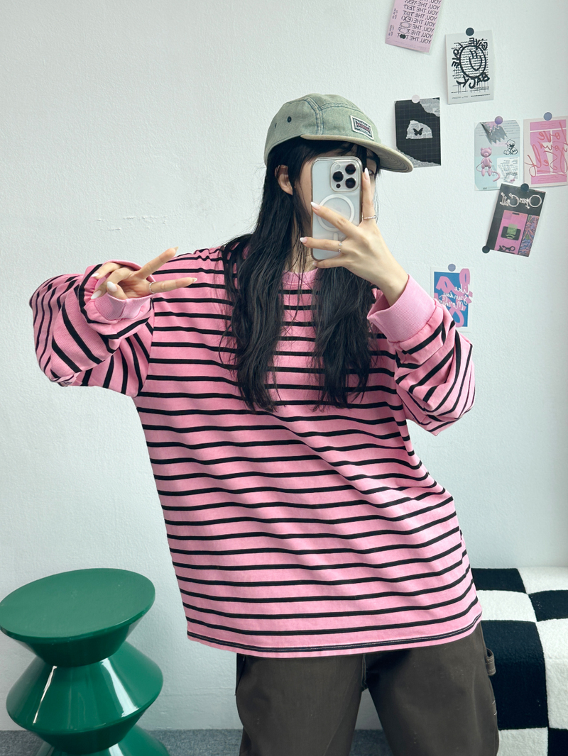 OVERFIT STRIPED ROUND BOX T🩶🖤🩷💙 - 4 COLORS