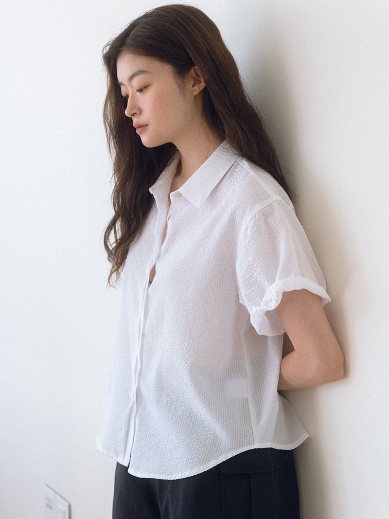 Strip roll-up Shirt - White