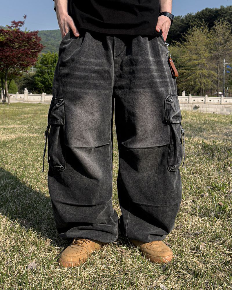 Lace Buckle Wide Cargo Denim