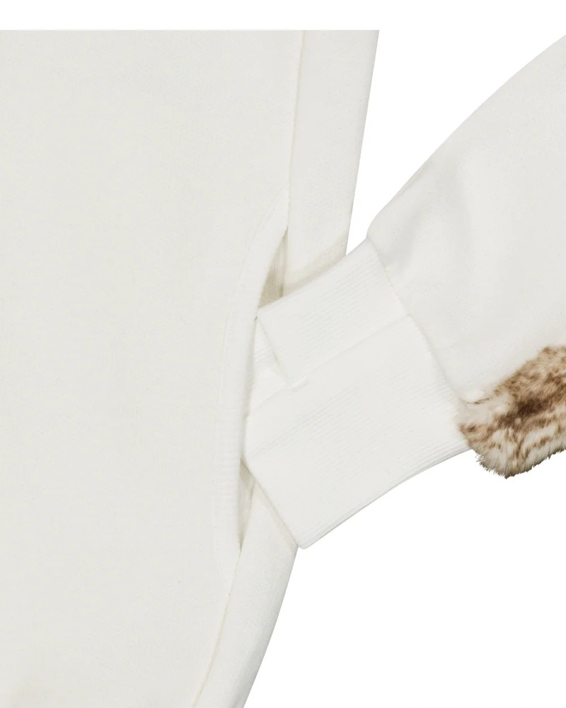 Fur Trim Jersey Zip-up / Ivory
