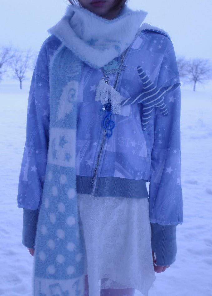 myorang（ミョラン）の「[hashtag DDD] star print diagonal hood zip-up（Jackets/Outerwear）」