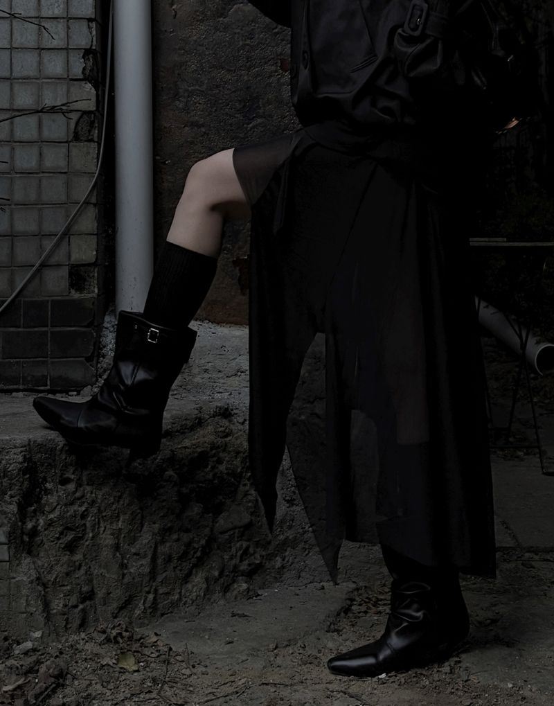 buckle slouch mid-calf boots
