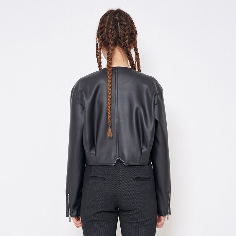 Faux-Leather Cropped Jacket _ Black