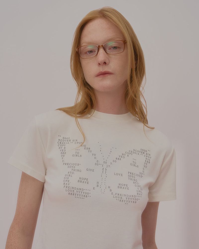 TEXT BUTTERFLY CROP TSHIRT-IVORY