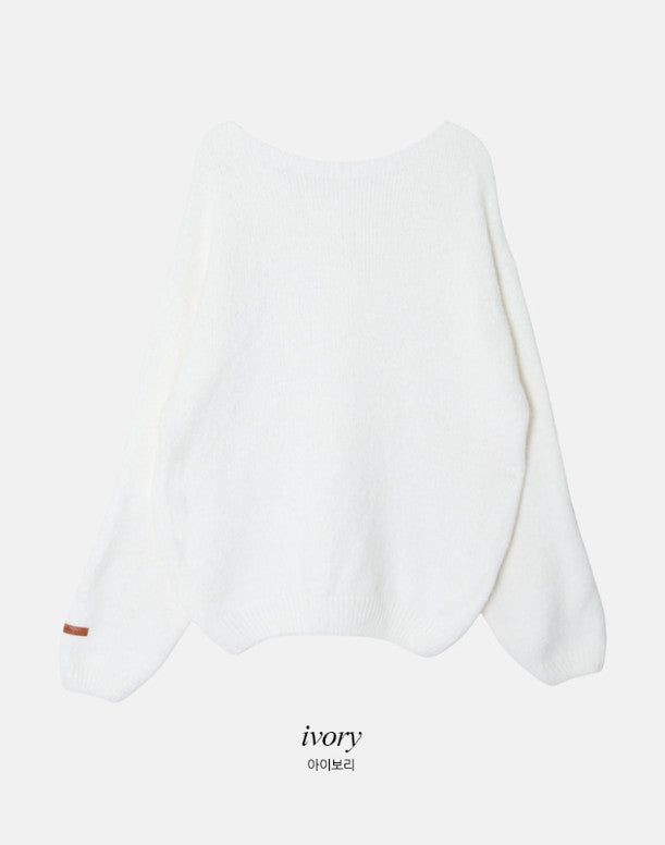 Amelie Leather Patch Henry Neck Knit (5color)