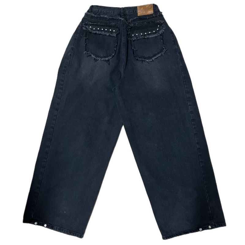 Rough Muse Tassel Ball Stud Wide Long Denim Pants