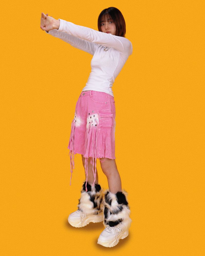 angry eyelet wide half pants - pink