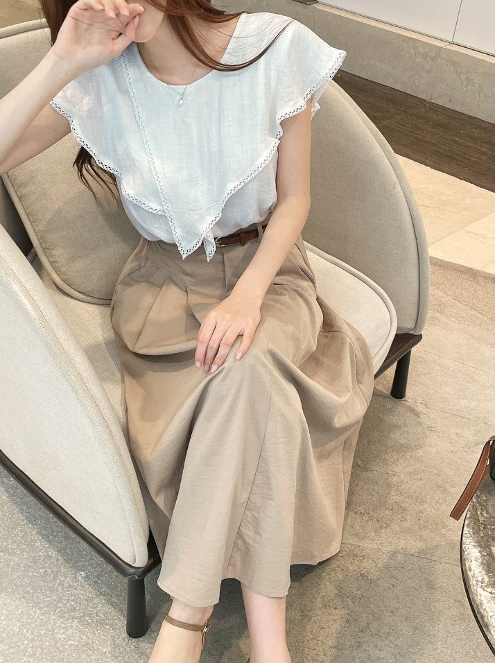 Gobel Lace Ruffle Linen Blouse