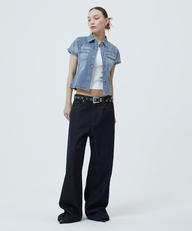 DENIM STUD HALF SHIRT