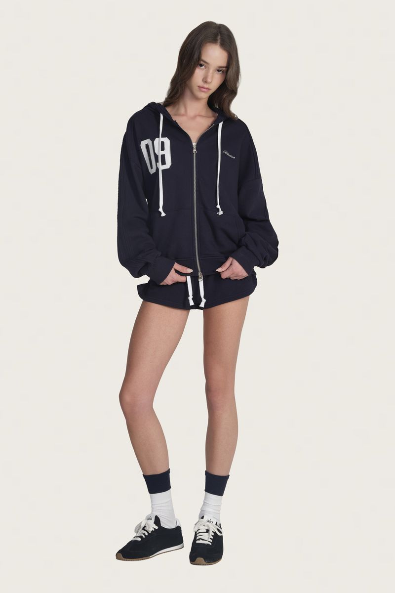09 Numbering hooded zip-up, Navy