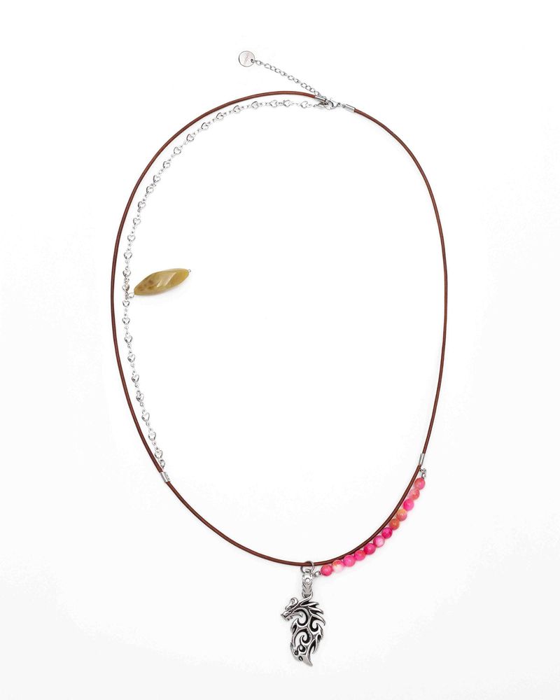 Stone Combi Necklace - Dragon _ BROWN