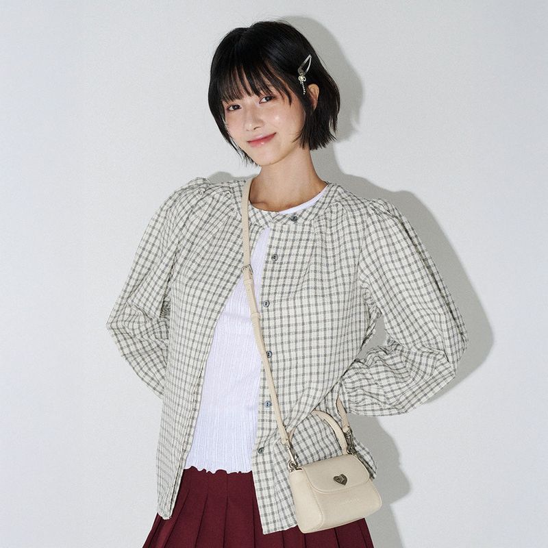 CHECK PATTERN BLOUSE (LightBeige)
