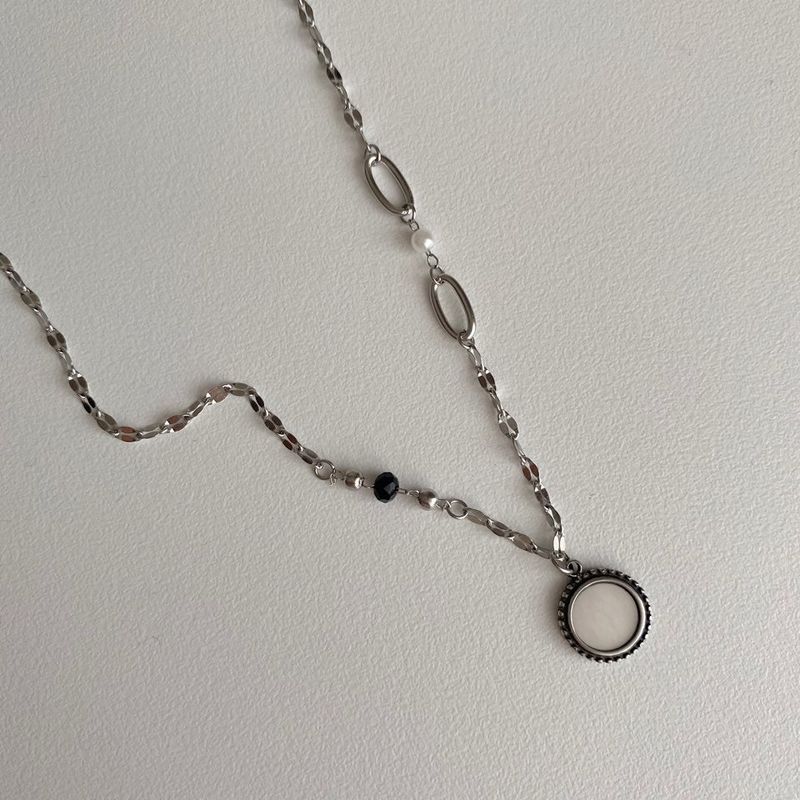 bjj Double-sided mother-of-pearl onyx Coin Beads Necklace