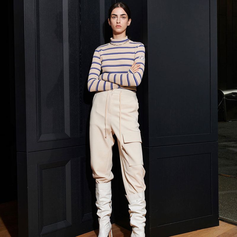  SAMUEL TURTLENECK TEE, LIGHT BEIGE+BLUE S