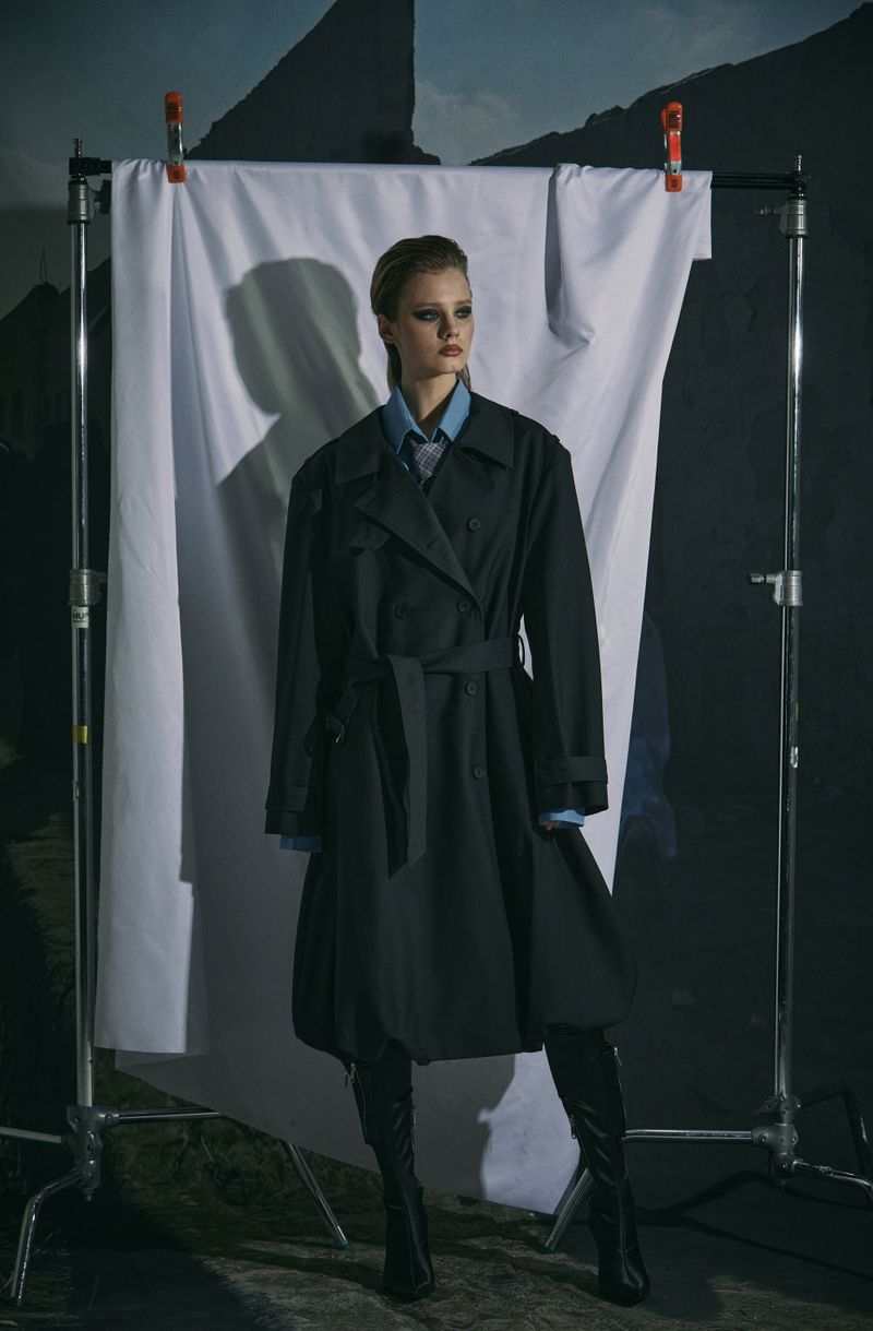 BALLOON TRENCH COAT -CHARCOAL