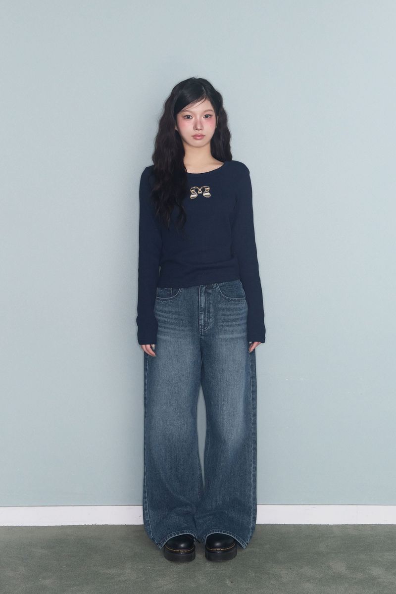 STITCH LINE WIDE DENIM PT BLUE
