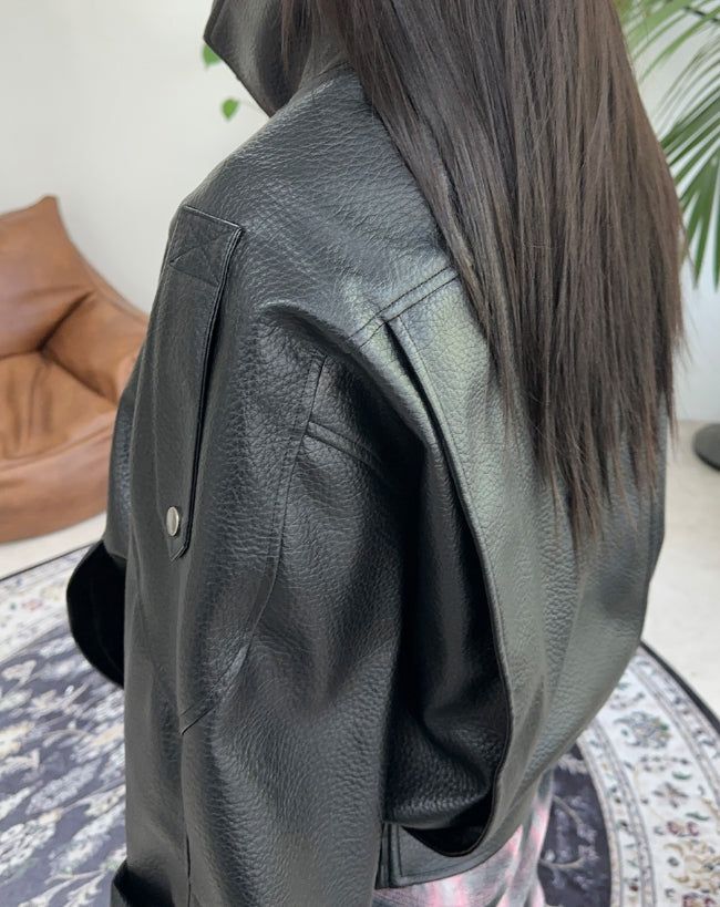 Ferid Double High Neck Leather Jumper