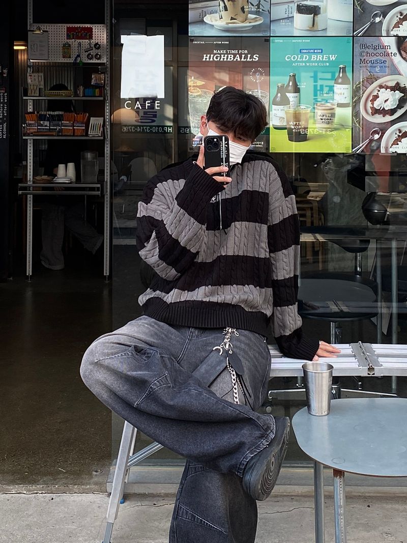 Twisted Stripe Round Knitwear (4color)