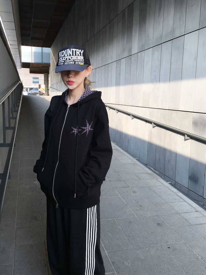 Star Patchwork Fleece Hooded Zip-Up (2c)