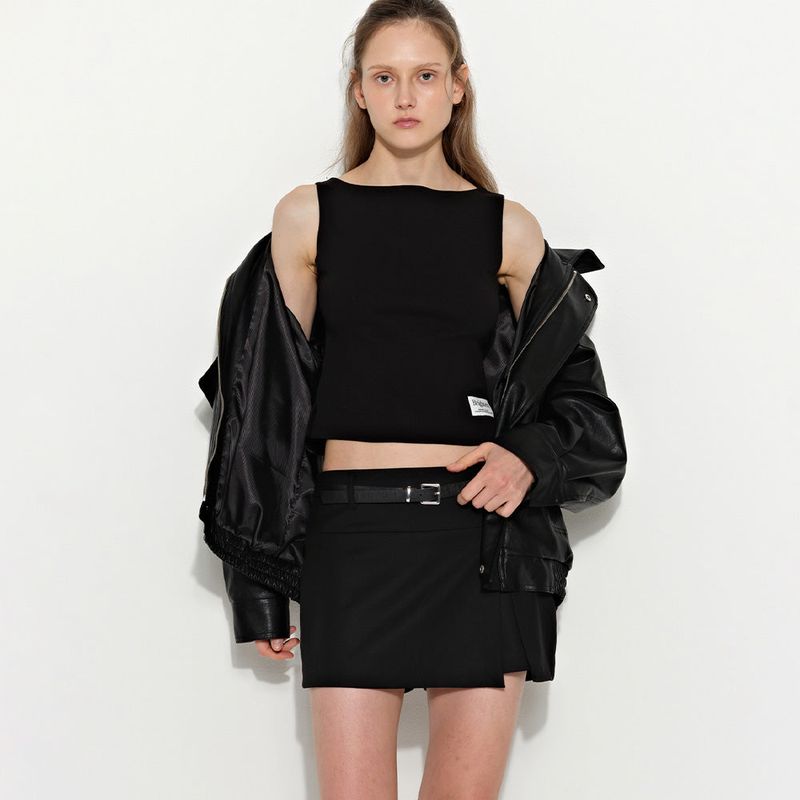 Slit Mini Skirt Pants Black