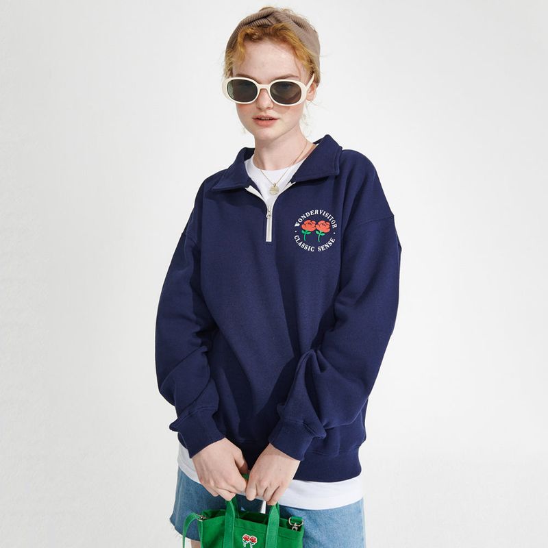 wonder visitor（ワンダービジター）の「Logo HALF Zip-up [Navy]（Tops）」