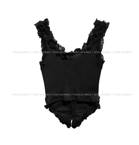 Rieti lace diagonal button crop sleeveless