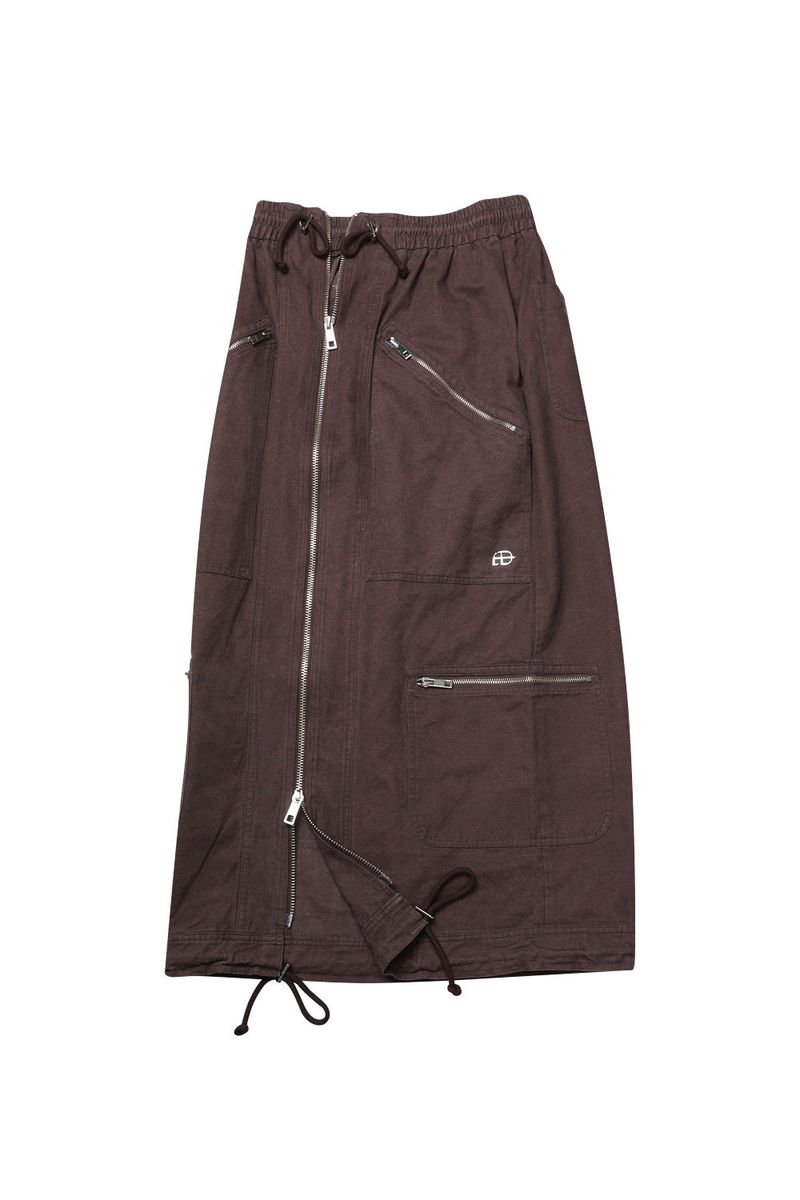 WASHED 2WAY ZIP SKIRT_BROWN