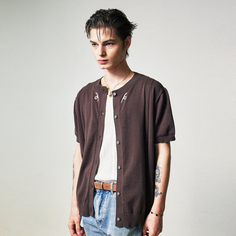 filigree half sleeve summer cardigan brown
