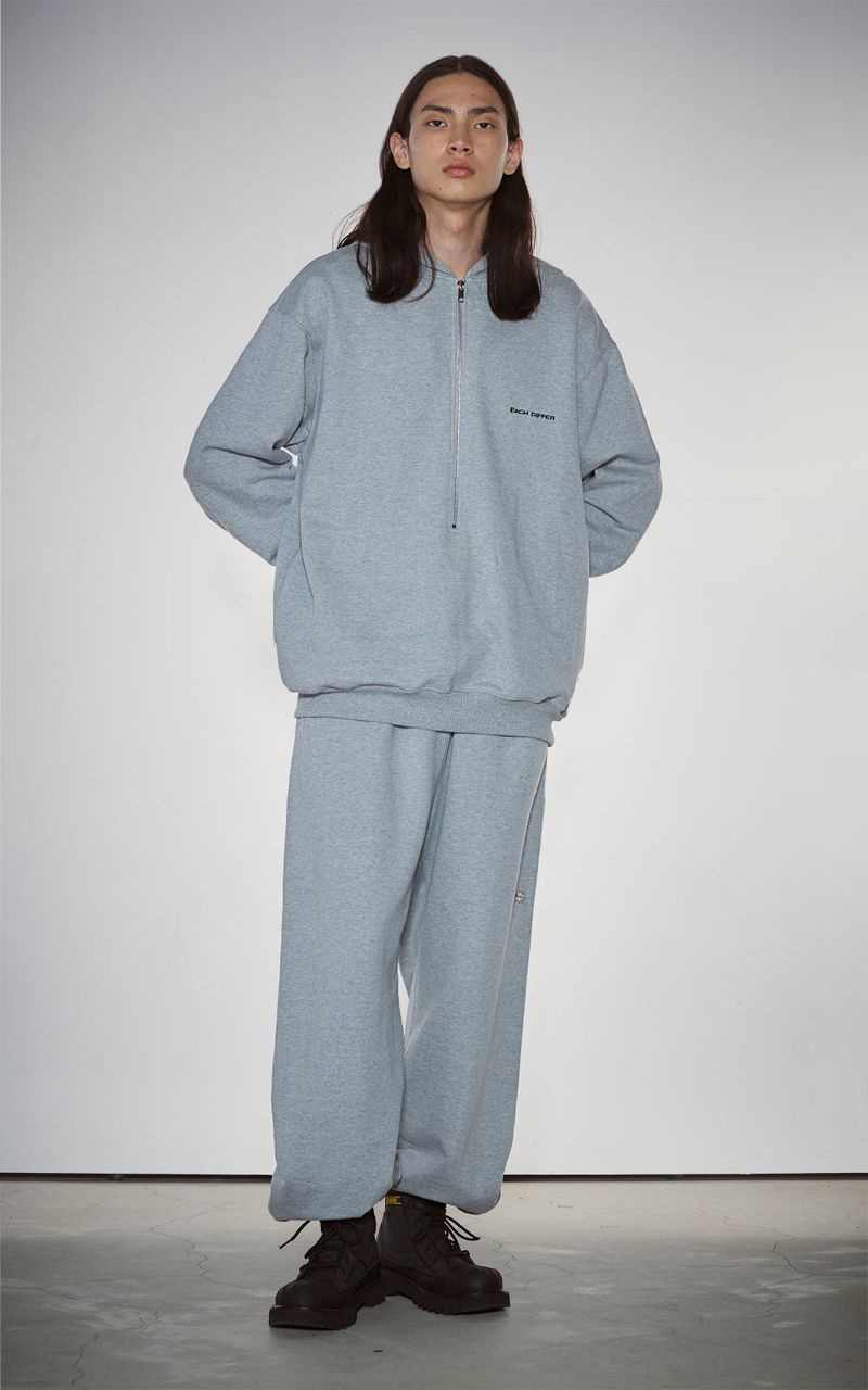 HAIF-ZIP HOODIE (LONG)_GRAY