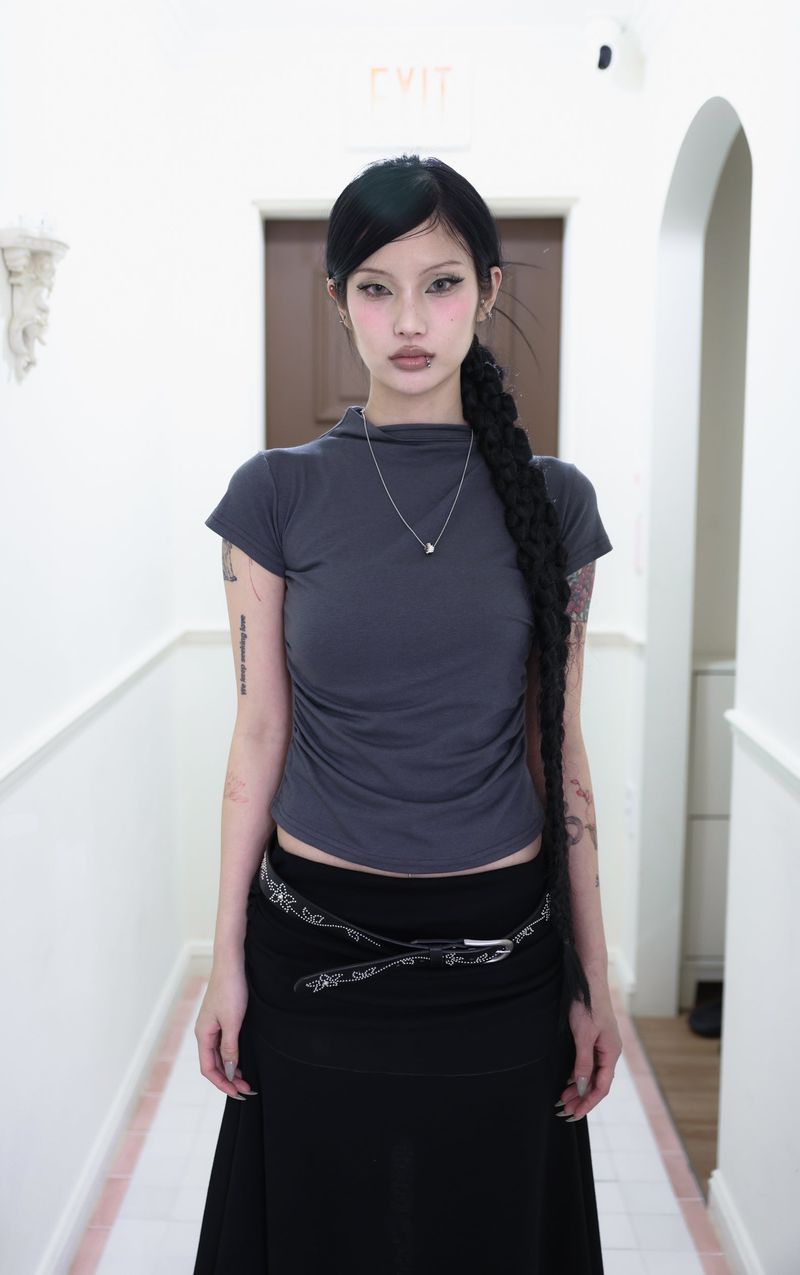 Half neck shirring T (3color)