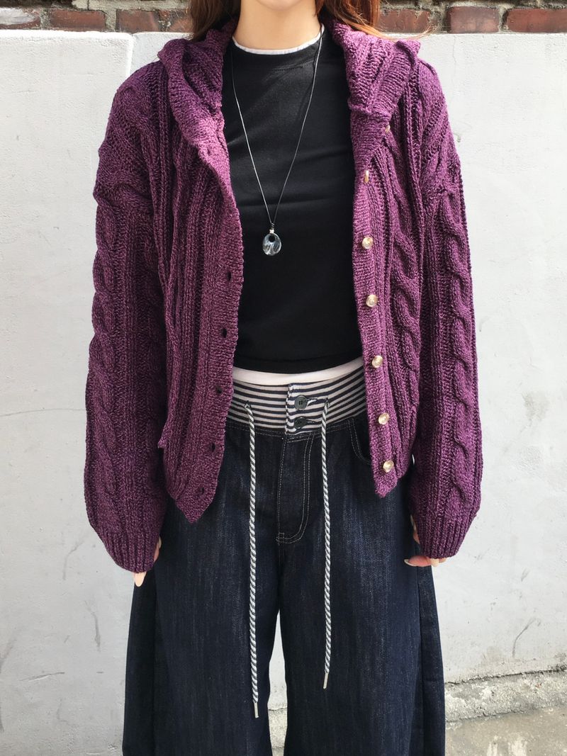 Witty Cable Hooded Knit Cardigan (5c)