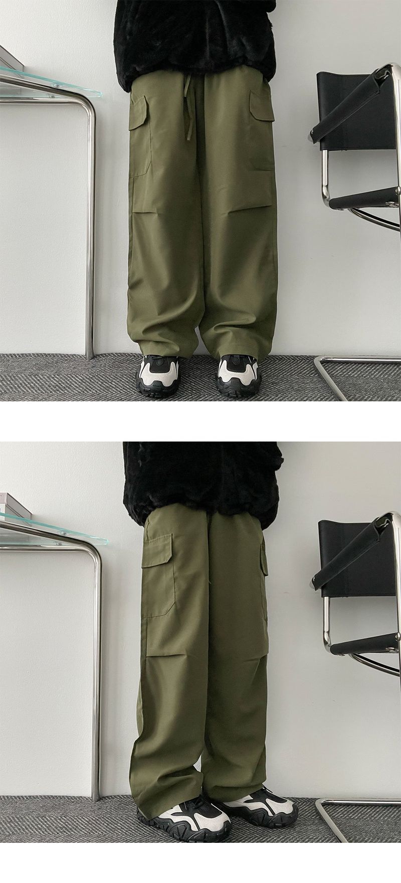 Reta Cargo Wrinkle Shirring Bendable Wide Pants