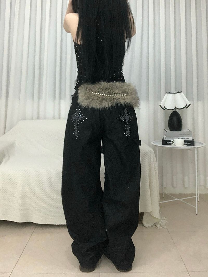 Stud Cross Wide Denim Pants