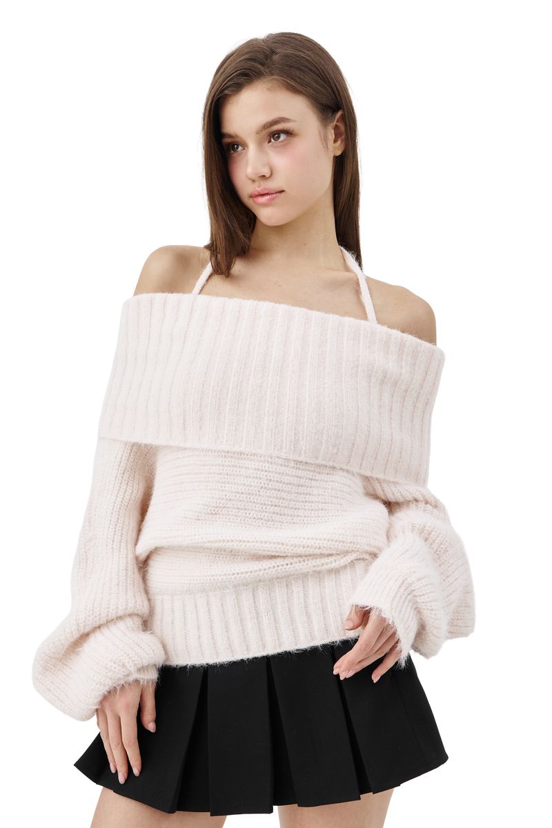Palette off-shoulder ribbon knit, pink