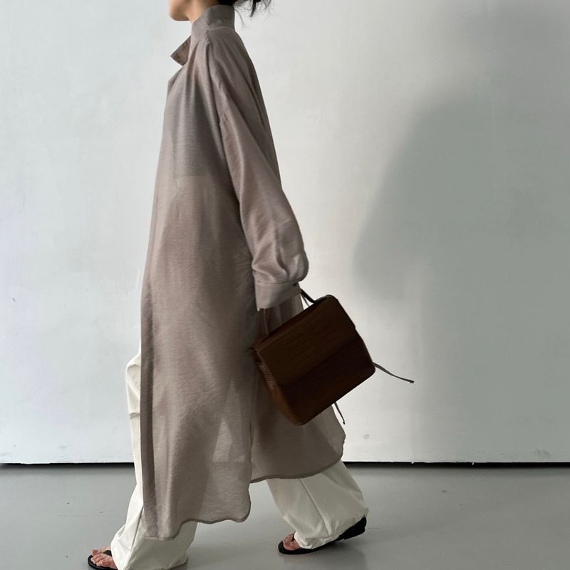 Shine Neck Long Shirt - 3colors