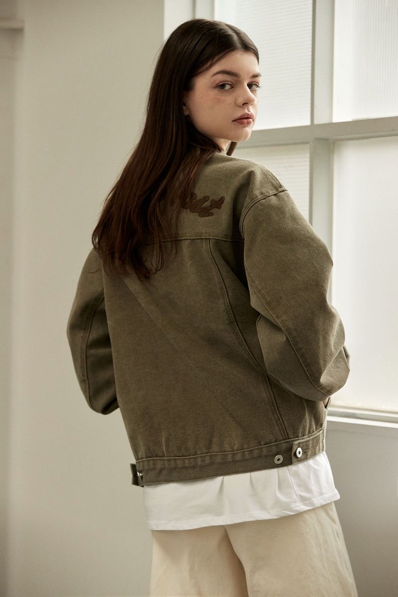 HEAVY COTTON TRUCKER JACKET - KHAKI BROWN