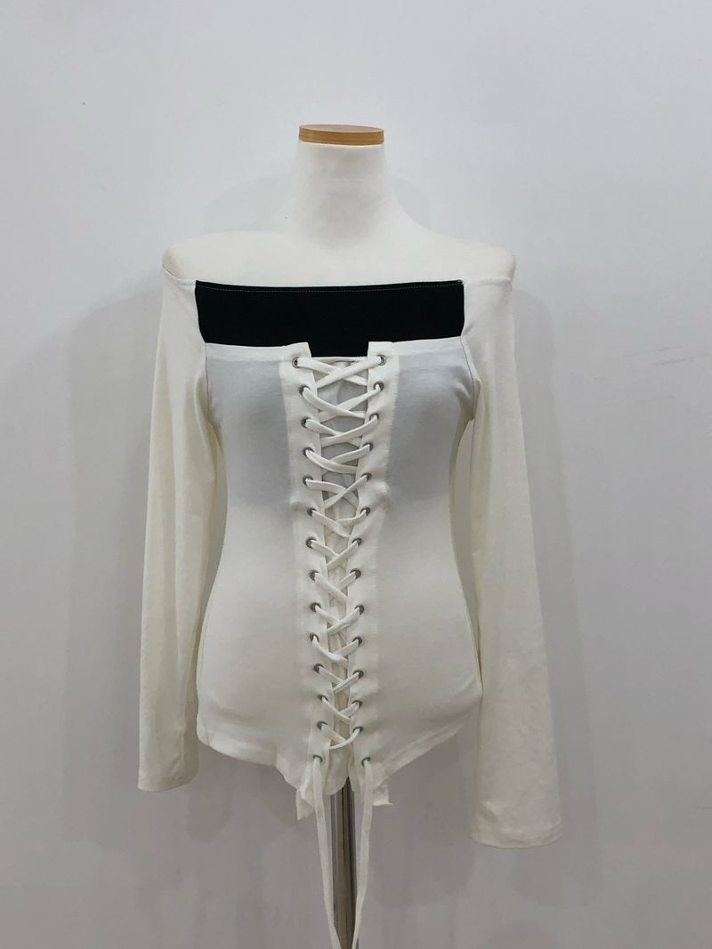 Ribbon Corset Off-shoulder T